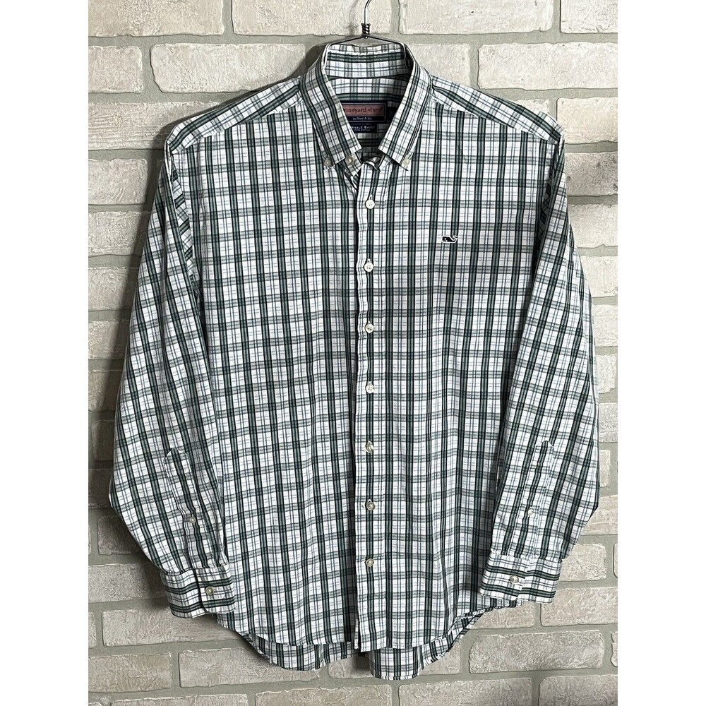 Vineyard Vines by Shep & Ian Shirt Men Size M LongSleeve Green Plaid Whale Shirt